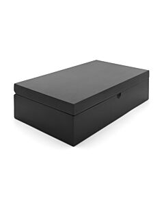 Theedoos + 6 blikjes rond + lepel zwart