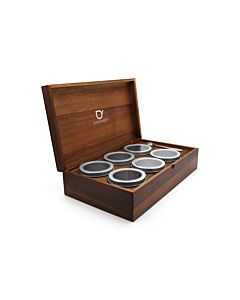 Theedoos + 6 ronde blikjes + lepel acacia