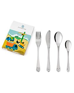 Kinderbestek 4-dlg Bouwvoertuigen rvs